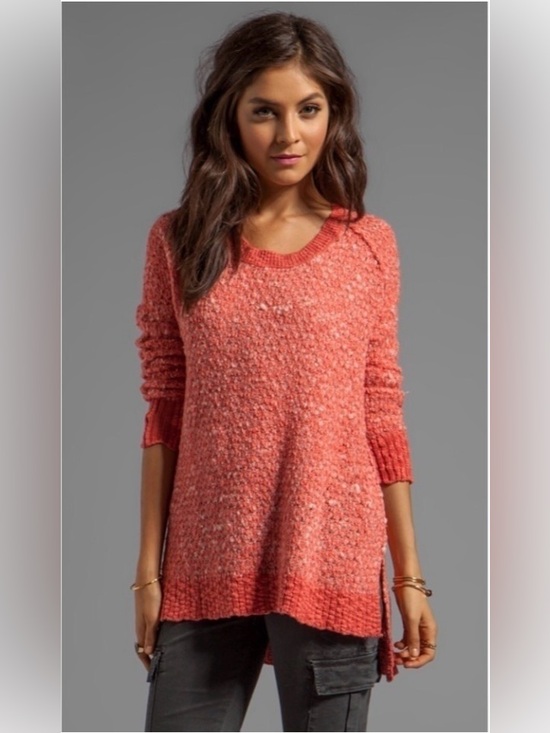 Free People Sweaters - Free People Nantucket Red Side Slit Wool Blend Jeepster Pullover Sweater Size XS